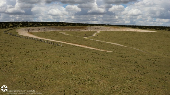 Un rendering della configurazione del nuovo sito neolitico trovato a poca distanza da Stonehenge.