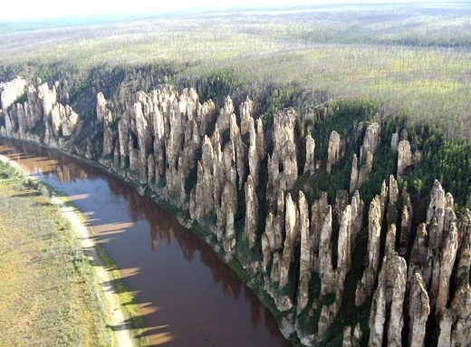 Lena Pillars, Yakutsk from air, Russia