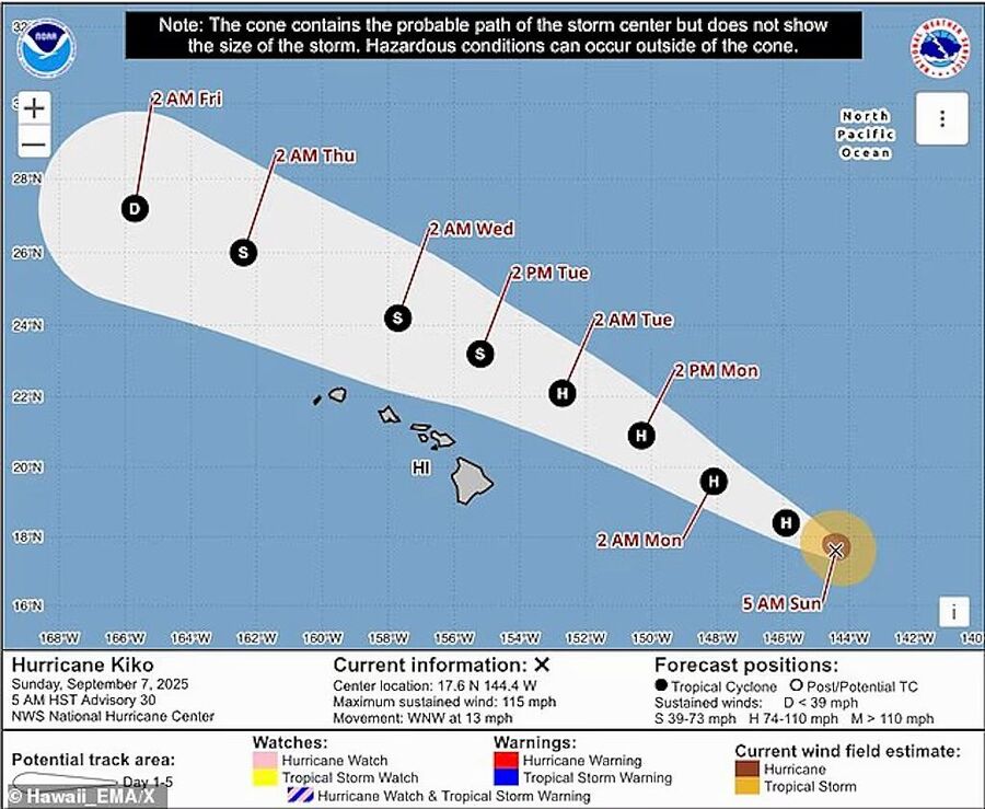 Clicare per ingrandire Hurricane Kiko hawaii