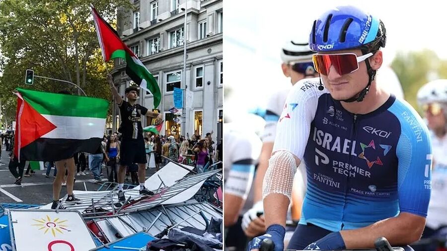 spain protest israel bike race team veulta